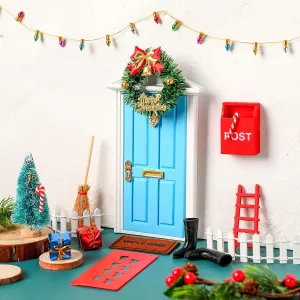20 Pcs Christmas Girl Fairy Doors Decorations Enchanted Doors Tiny Outdoor Xmas Decor Wooden Tiny Miniature for Xmas Accessories Fairy Tale(Blue Door)