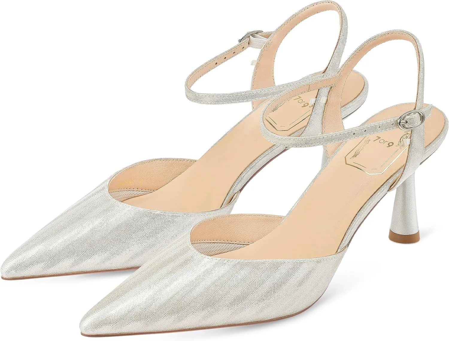 7or9 Slingbacks High Heels for Women Comfortable Air-Touch Foam Pointed-Toe Kitten Heels Casual Dressy Bridal Pumps Women Sandals