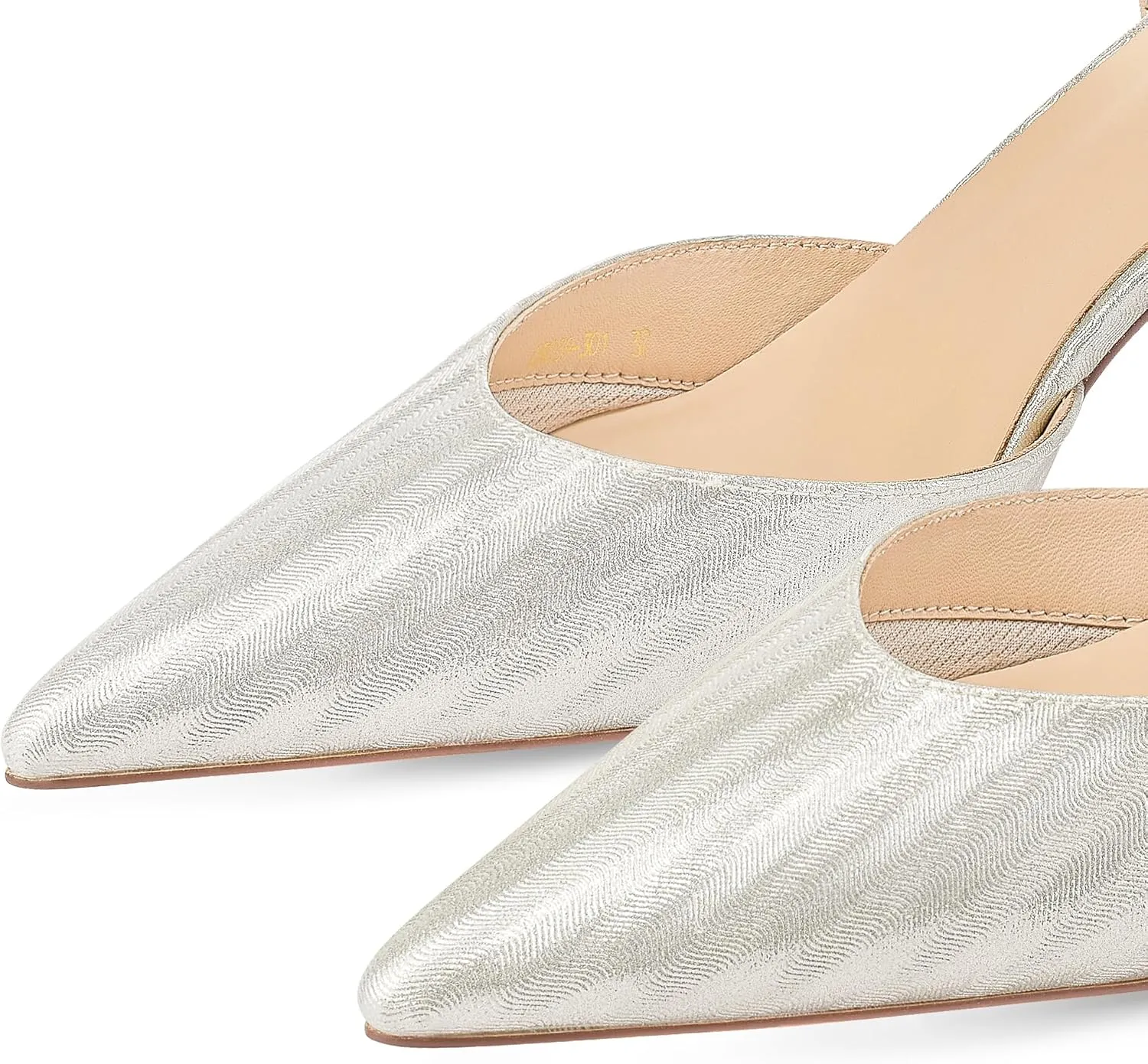 7or9 Slingbacks High Heels for Women Comfortable Air-Touch Foam Pointed-Toe Kitten Heels Casual Dressy Bridal Pumps Women Sandals