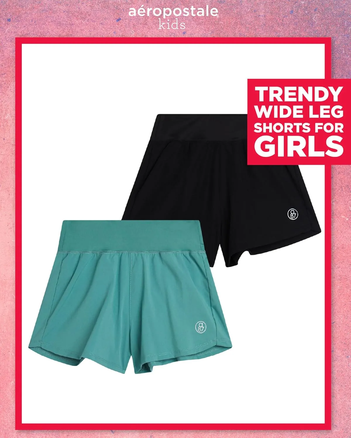 AEROPOSTALE Girls' Wide Leg Shorts - 2 Pack Woven Loose Fit Athletic Workout Shorts for Girls with Yoga Waistband (7-16)
