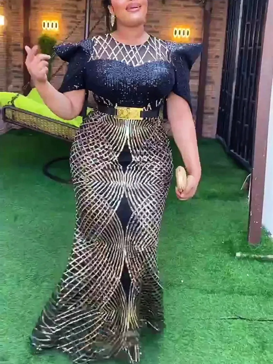 African Luxury Sequin Evening Dresses for Women – Elegant Ankara Wedding & Party Gown, Long Dress for Ladies