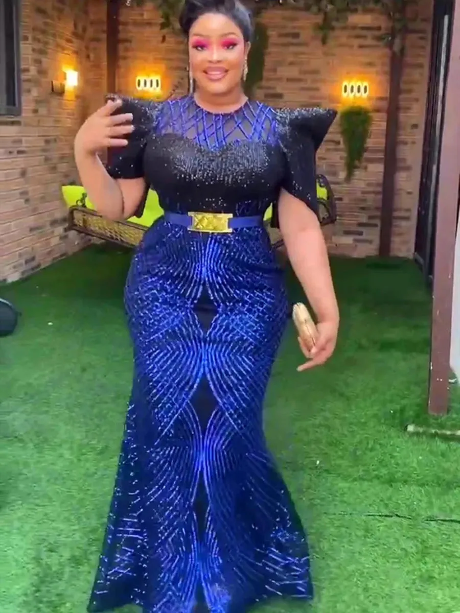 African Luxury Sequin Evening Dresses for Women – Elegant Ankara Wedding & Party Gown, Long Dress for Ladies