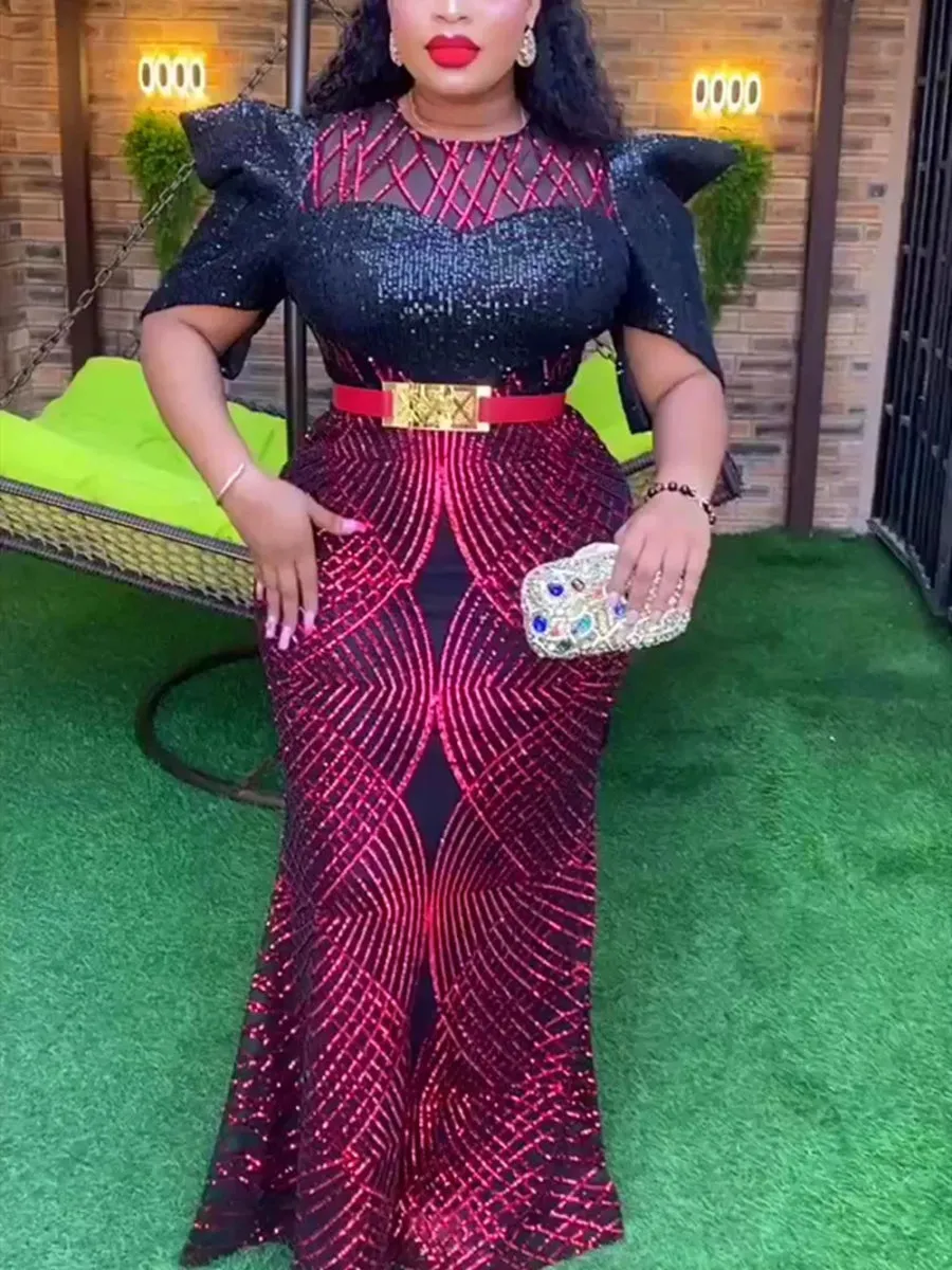 African Luxury Sequin Evening Dresses for Women – Elegant Ankara Wedding & Party Gown, Long Dress for Ladies