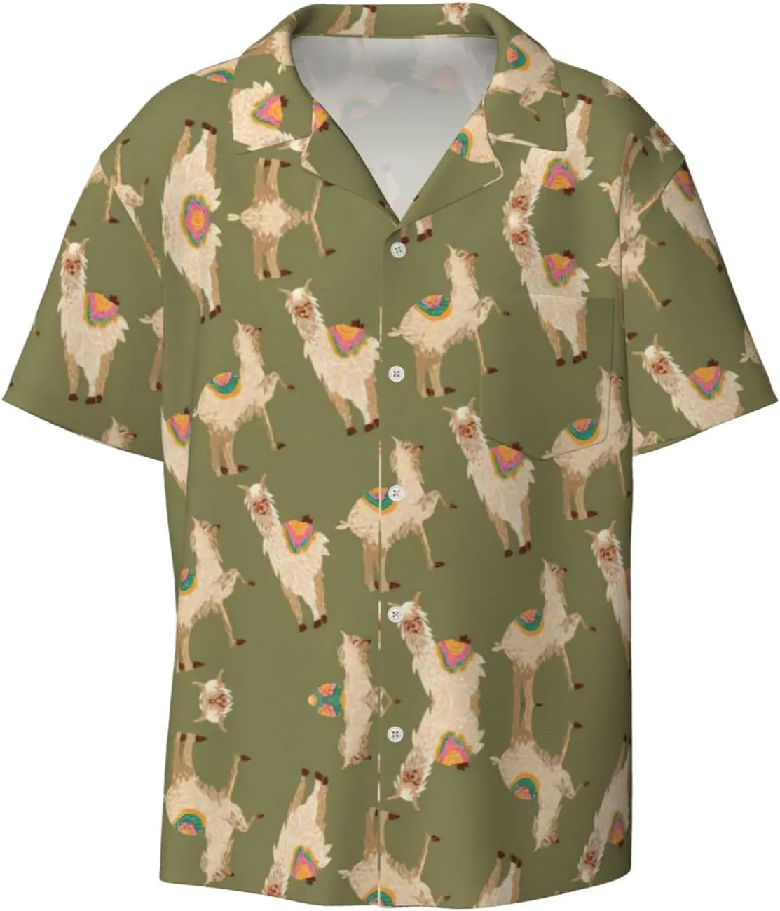 Alpaca. Printing Men's Fashion Summer Short Sleeve Button Shirt with Pocket,S-4xl Cuban Shirt Hawaiian Shirt