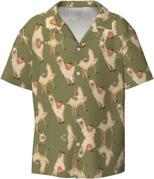 Alpaca. Printing Men's Fashion Summer Short Sleeve Button Shirt with Pocket,S-4xl Cuban Shirt Hawaiian Shirt