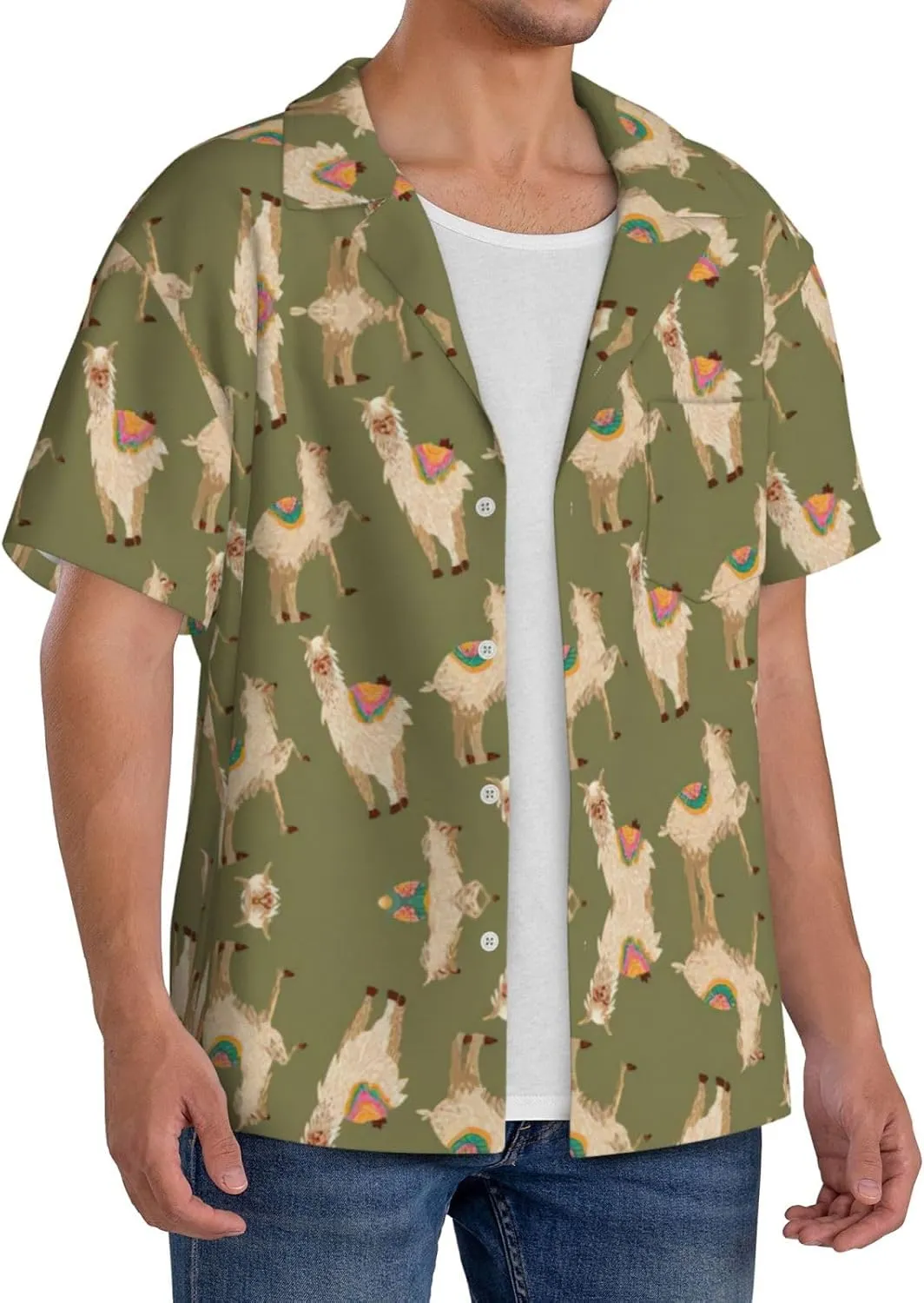 Alpaca. Printing Men's Fashion Summer Short Sleeve Button Shirt with Pocket,S-4xl Cuban Shirt Hawaiian Shirt