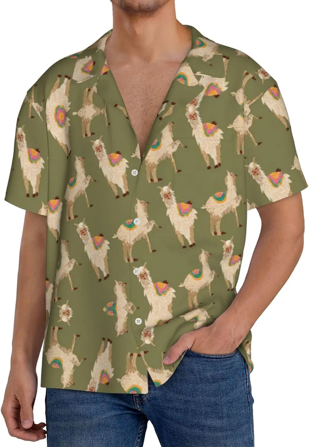 Alpaca. Printing Men's Fashion Summer Short Sleeve Button Shirt with Pocket,S-4xl Cuban Shirt Hawaiian Shirt