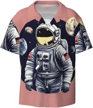 Astronaut On The Moon 1 Printing Men's Fashion Summer Short Sleeve Button Shirt with Pocket,S-4xl Cuban Shirt Hawaiian Shirt