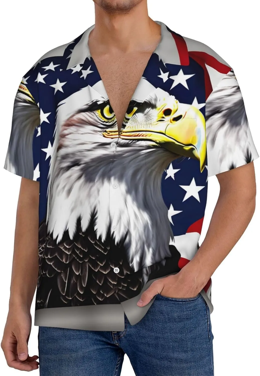 Bald Eagle Flag Printing Men's Fashion Summer Short Sleeve Button Shirt with Pocket,S-4xl Cuban Shirt Hawaiian Shirt