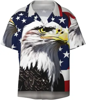 Bald Eagle Flag Printing Men's Fashion Summer Short Sleeve Button Shirt with Pocket,S-4xl Cuban Shirt Hawaiian Shirt