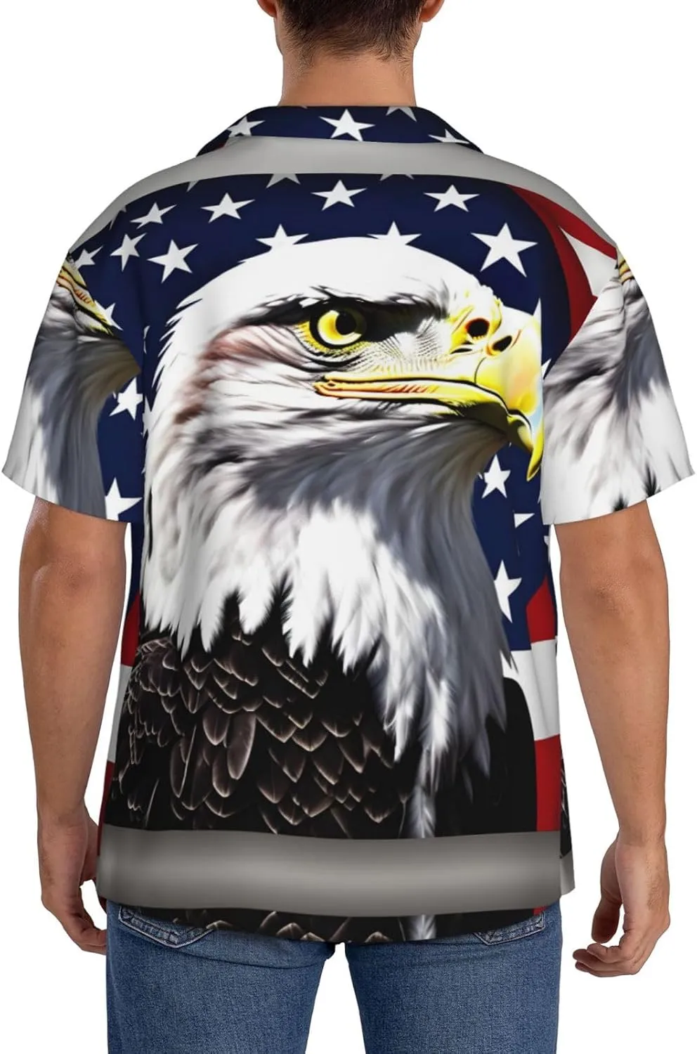 Bald Eagle Flag Printing Men's Fashion Summer Short Sleeve Button Shirt with Pocket,S-4xl Cuban Shirt Hawaiian Shirt
