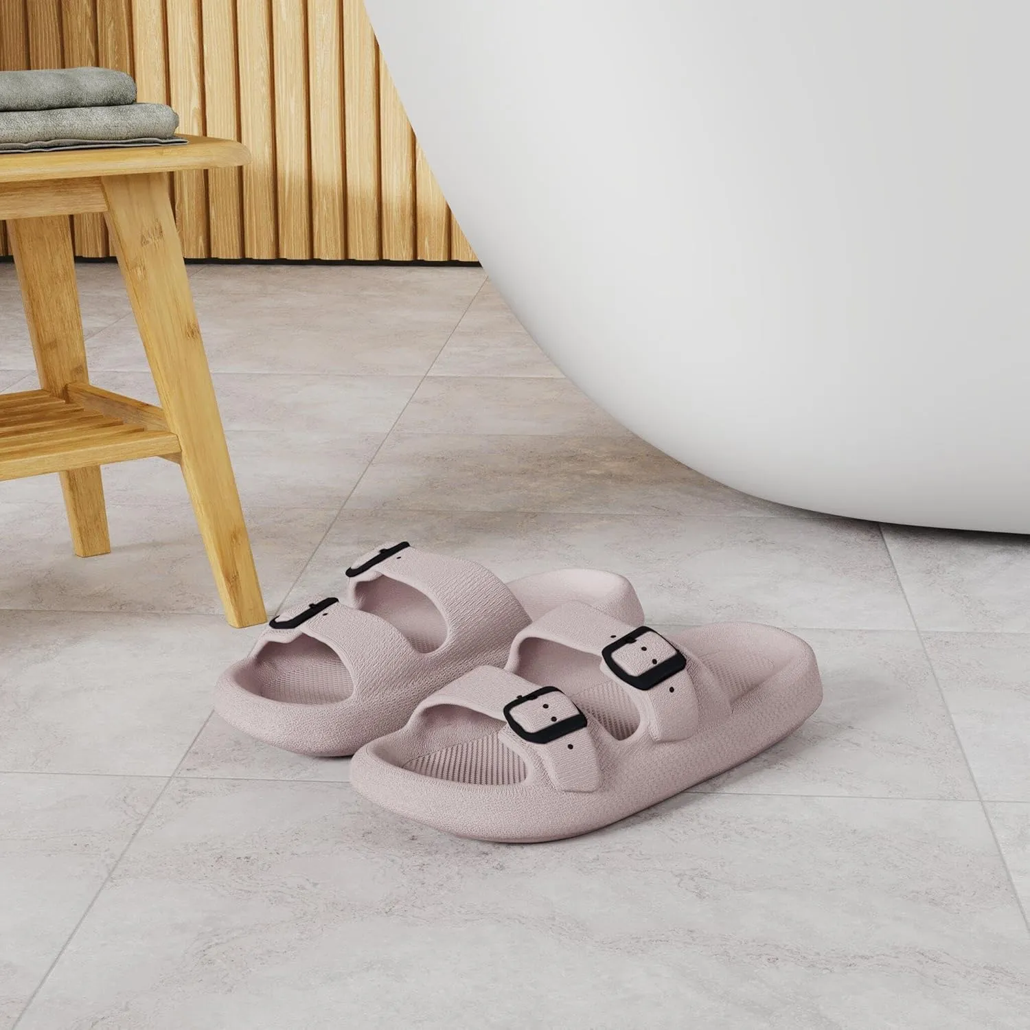 BenSorts Pillow Sandals for Women Men Thick Sole Adjustable Buckles EVA