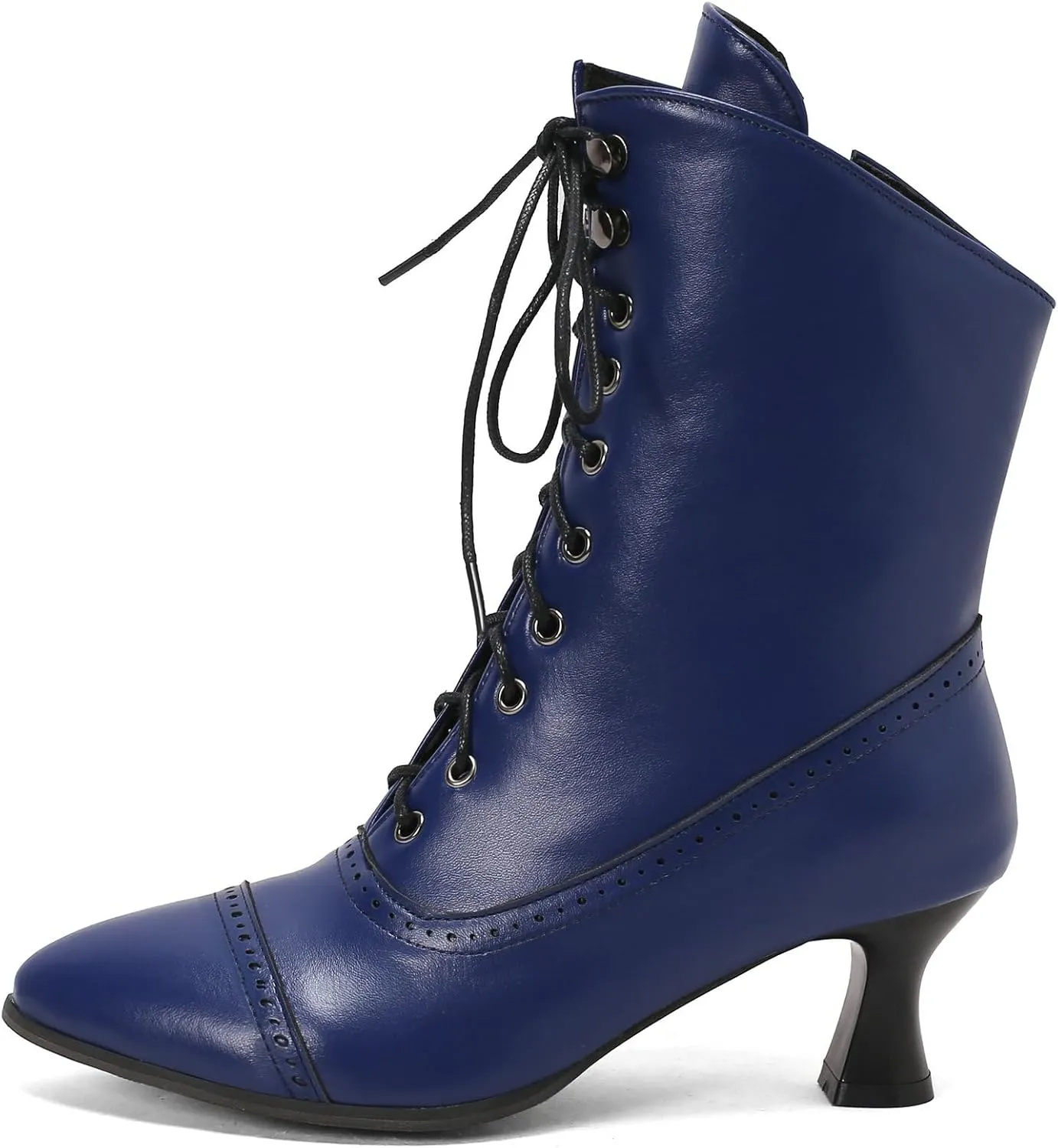 Betastella Womens Vintage Style Renaissance Boots Kitten Heel Lace Up Victorian Boots Pointed Toe Chunky Heel Ankle Boots Wingtip Witch Booties