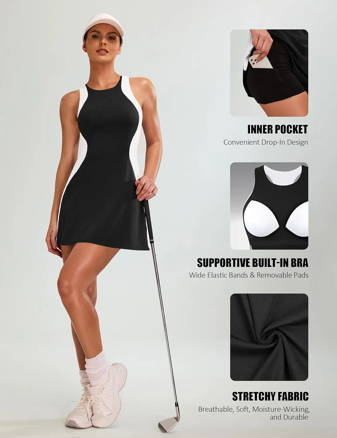 Blooming Jelly Women Tennis Dress Casual Athletic Color Block Outfit Racerback Built in Bra Golf Separate Shorts with Pocket
