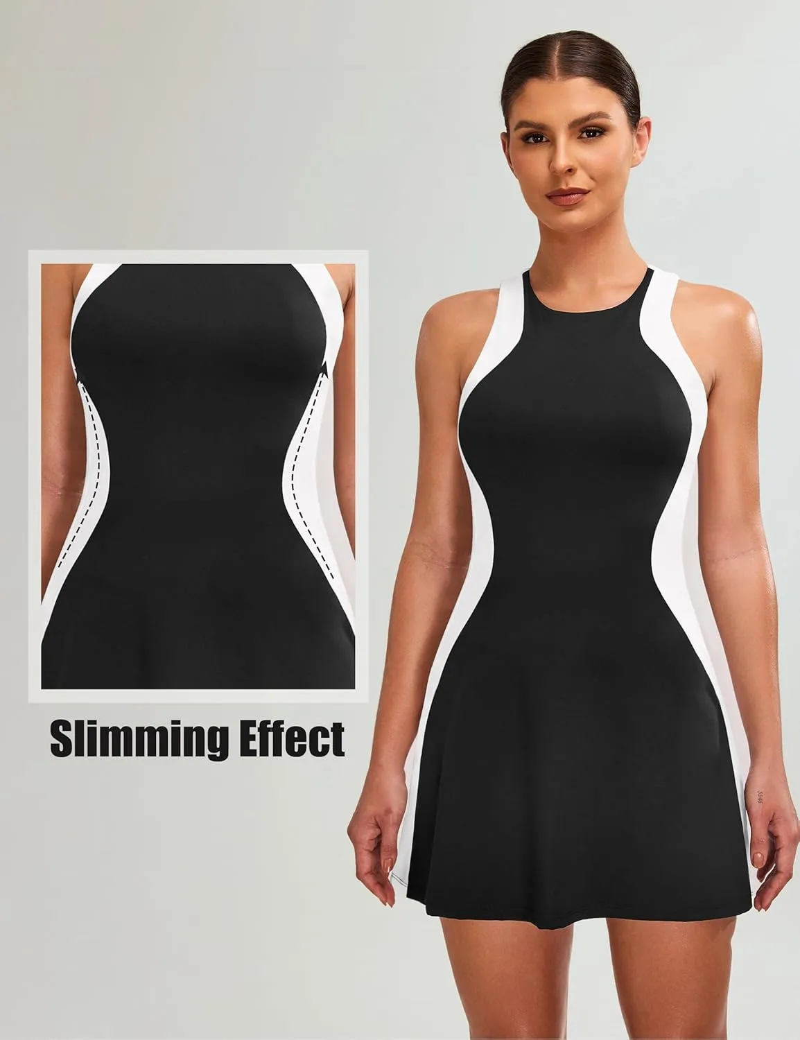 Blooming Jelly Women Tennis Dress Casual Athletic Color Block Outfit Racerback Built in Bra Golf Separate Shorts with Pocket