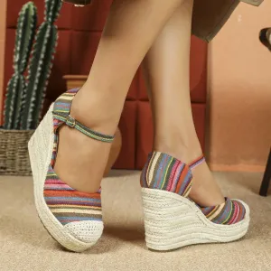 bohimian sandals wedges toe shoes ankle Secure shipping comfort platform espadrilles pumps LIHUAMAO women round Exclusive options heel strap csaual sandals