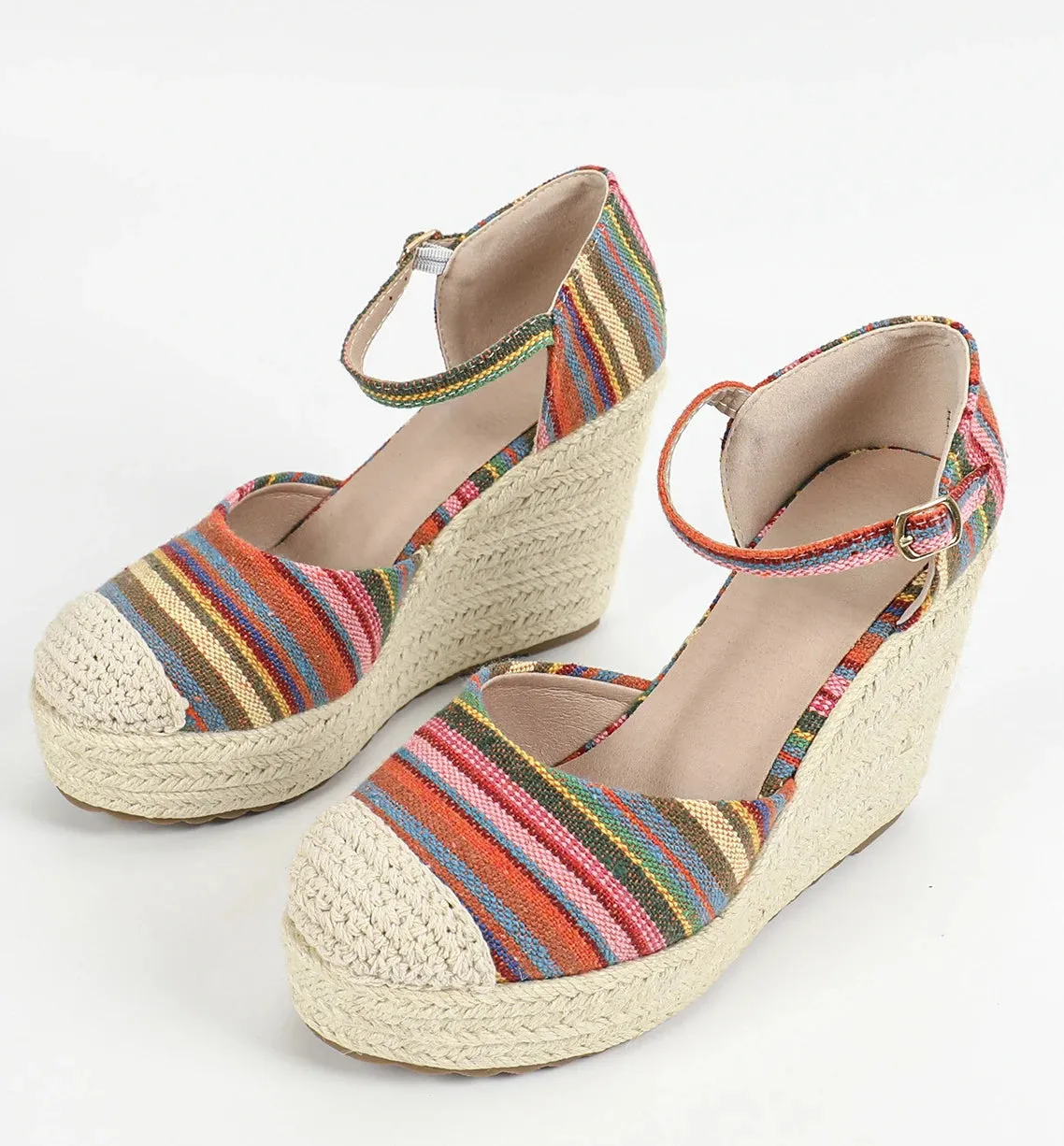 bohimian sandals wedges toe shoes ankle Secure shipping comfort platform espadrilles pumps LIHUAMAO women round Exclusive options heel strap csaual sandals