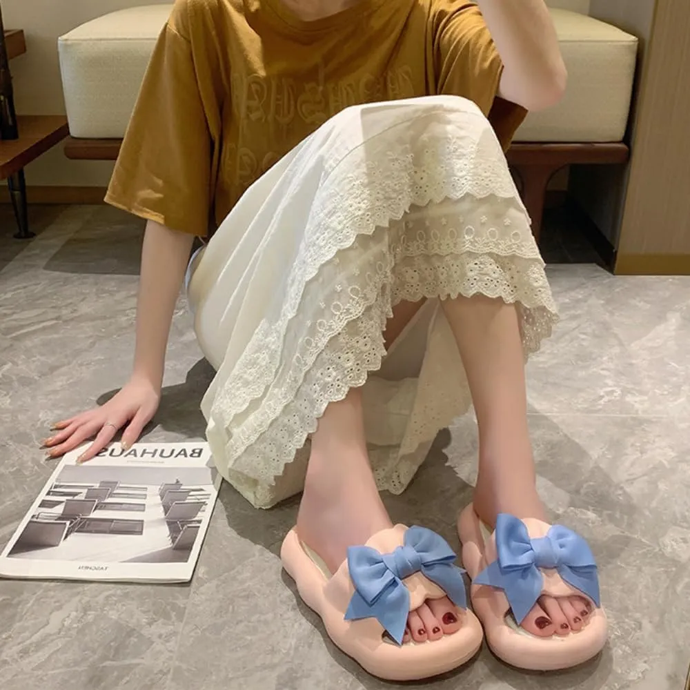 Bow Knot Slippers Women Cute Pillow Slipper Preppy Kawaii Cloud Slipper Y2K Comfy House Slides Shower Sandals Bathroom Shoes Slides Slipper Indoor Outdoor Home Slipper