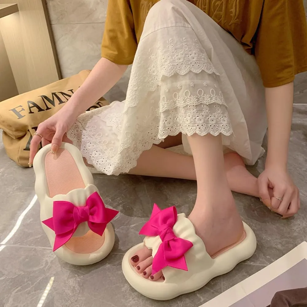 Bow Knot Slippers Women Cute Pillow Slipper Preppy Kawaii Cloud Slipper Y2K Comfy House Slides Shower Sandals Bathroom Shoes Slides Slipper Indoor Outdoor Home Slipper