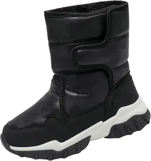 Boys Girls Snow Boots 𝐖aterproof Slip 𝗥esistant Outdoor Slip On Winter Warm F𝐮r Lined Outdoor Kids Boots Flat Shoes