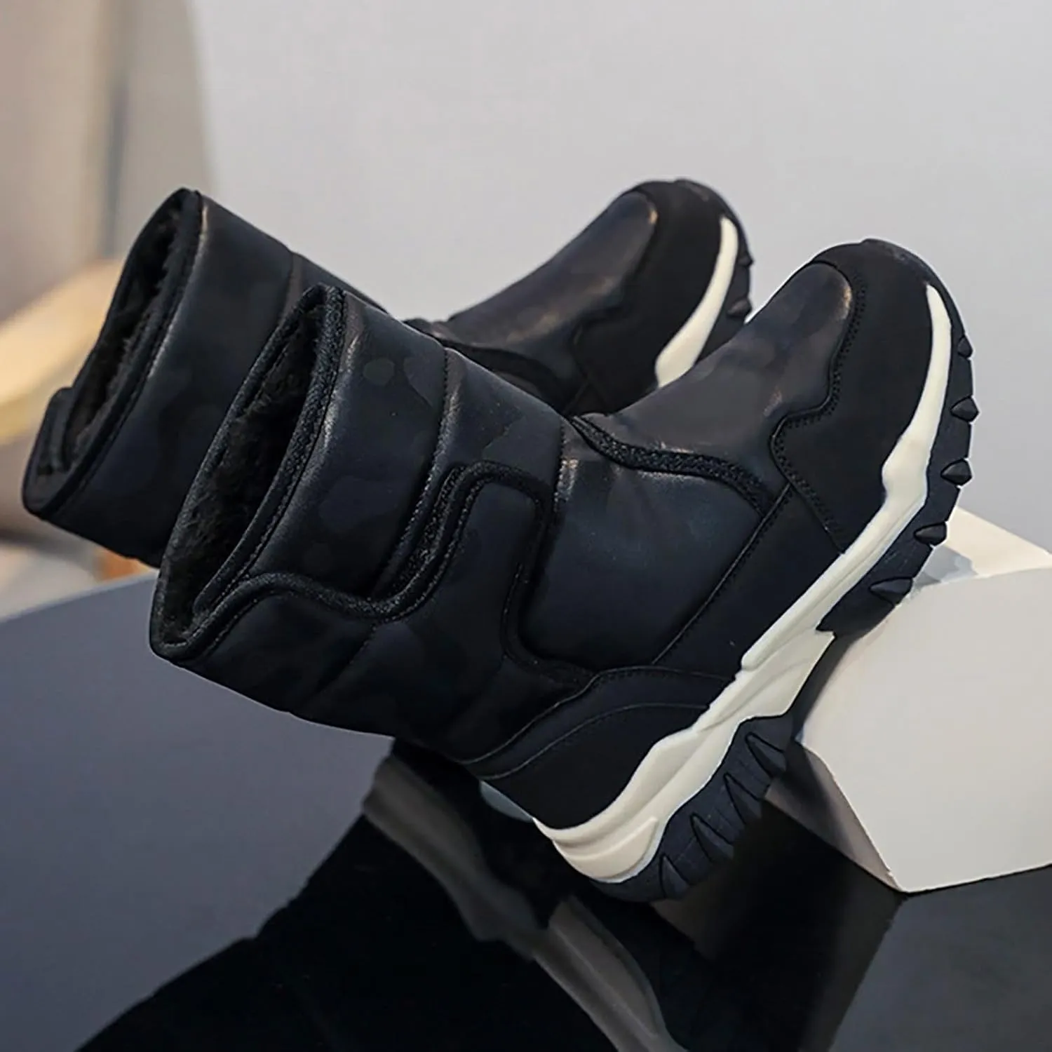 Boys Girls Snow Boots 𝐖aterproof Slip 𝗥esistant Outdoor Slip On Winter Warm F𝐮r Lined Outdoor Kids Boots Flat Shoes