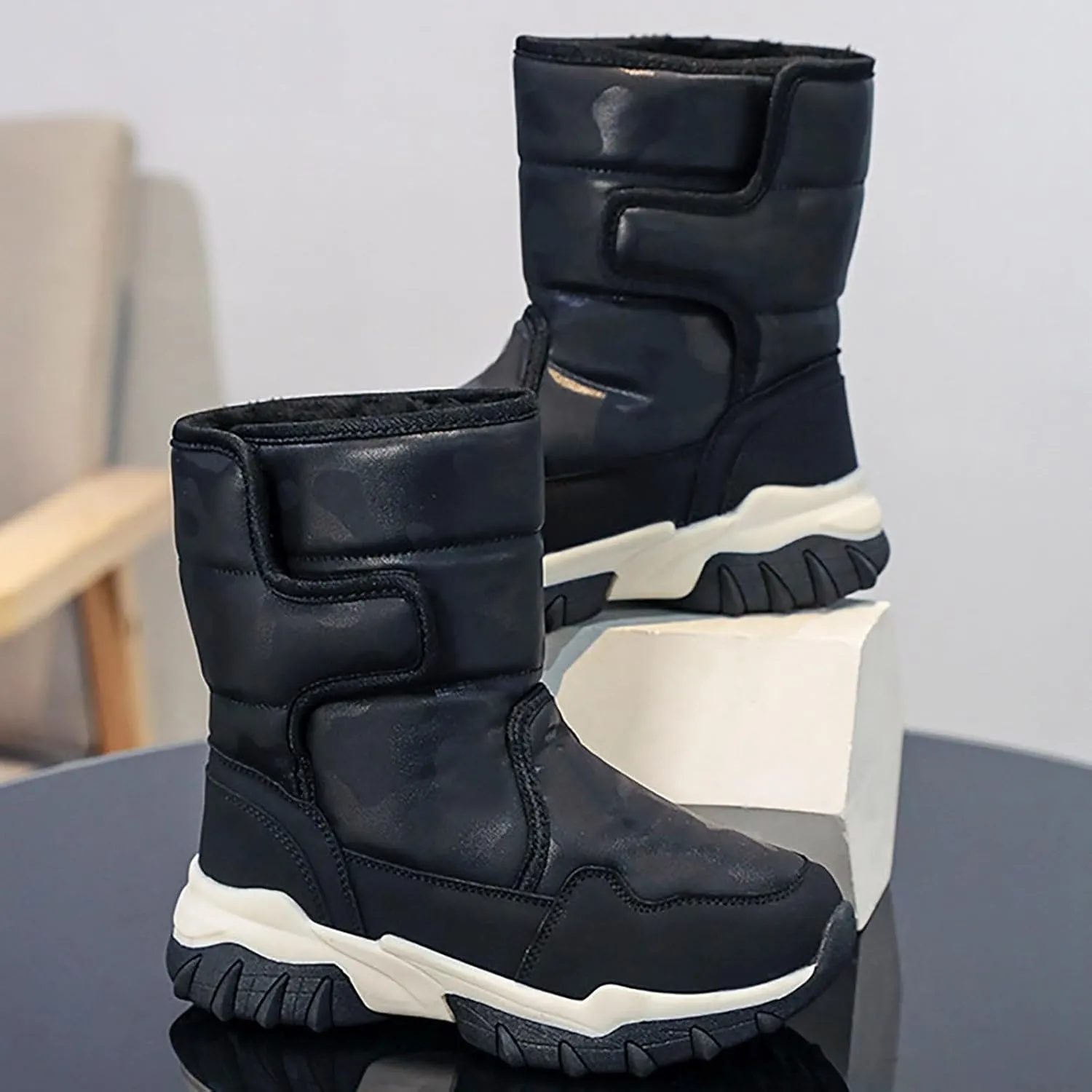 Boys Girls Snow Boots 𝐖aterproof Slip 𝗥esistant Outdoor Slip On Winter Warm F𝐮r Lined Outdoor Kids Boots Flat Shoes