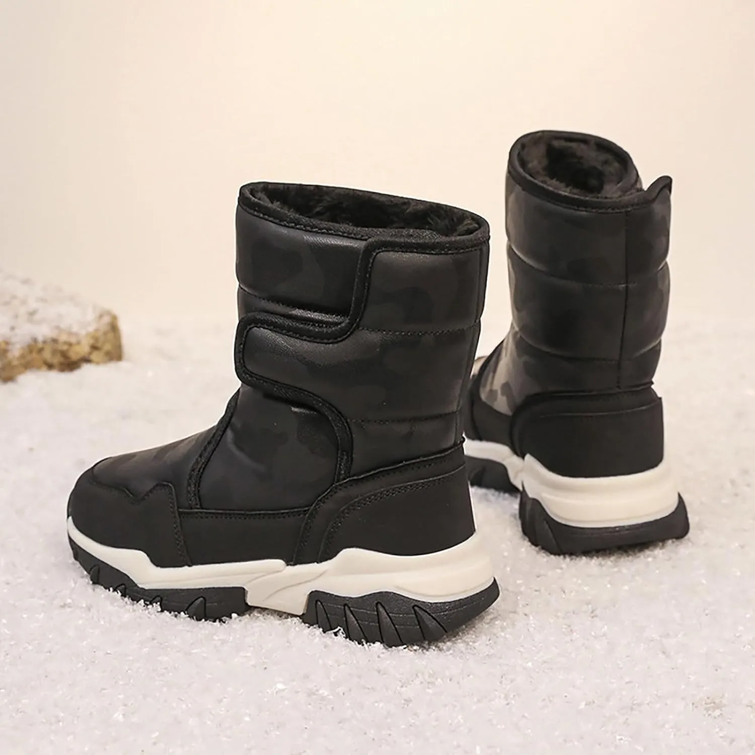 Boys Girls Snow Boots 𝐖aterproof Slip 𝗥esistant Outdoor Slip On Winter Warm F𝐮r Lined Outdoor Kids Boots Flat Shoes