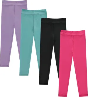 BTween Girls’ 4 Pack Leggings Set, Exercise, Sports Tights with Wide Waistband for Girls