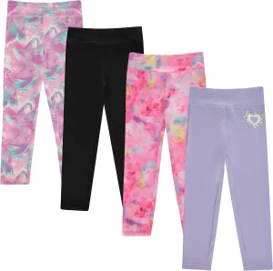 BTween Girls’ 4 Pack Leggings Set, Exercise, Sports Tights with Wide Waistband for Girls