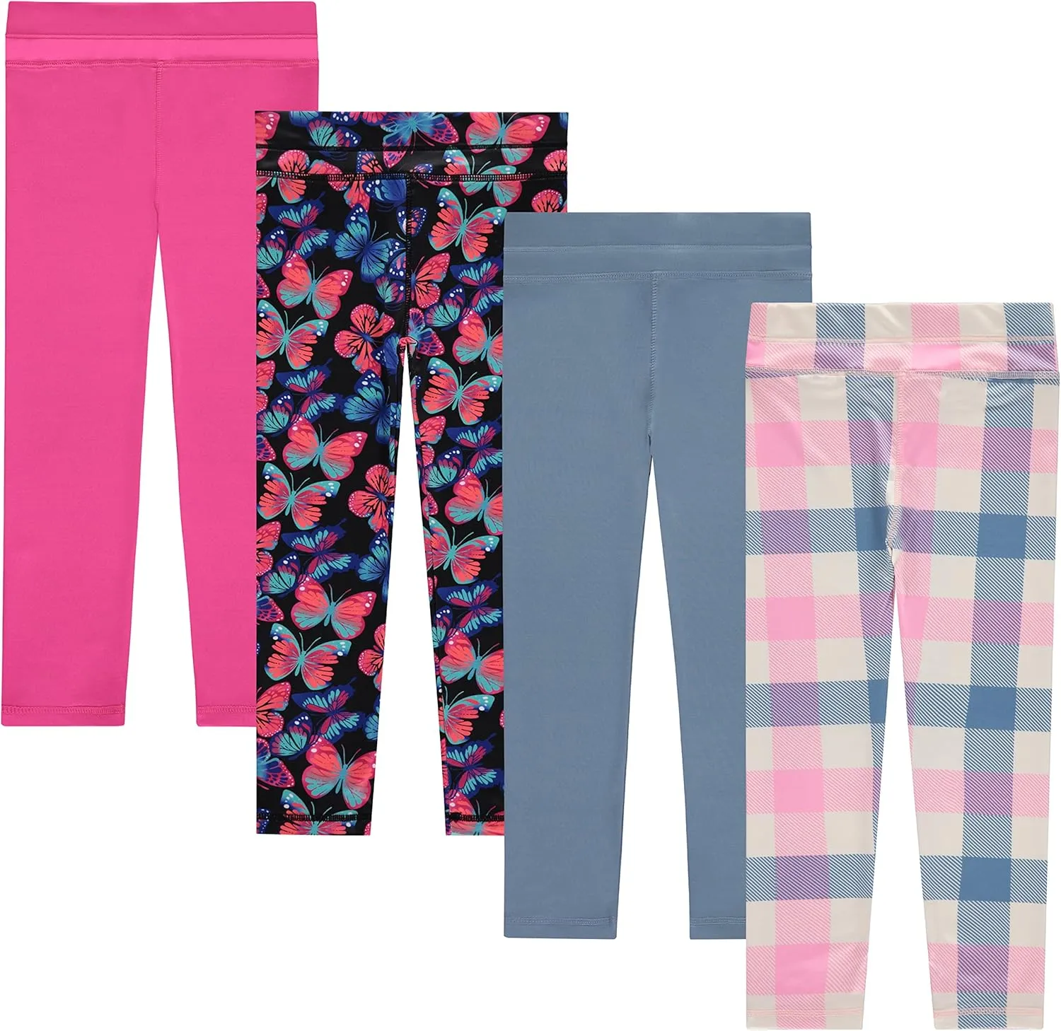 BTween Girls’ 4 Pack Leggings Set, Exercise, Sports Tights with Wide Waistband for Girls