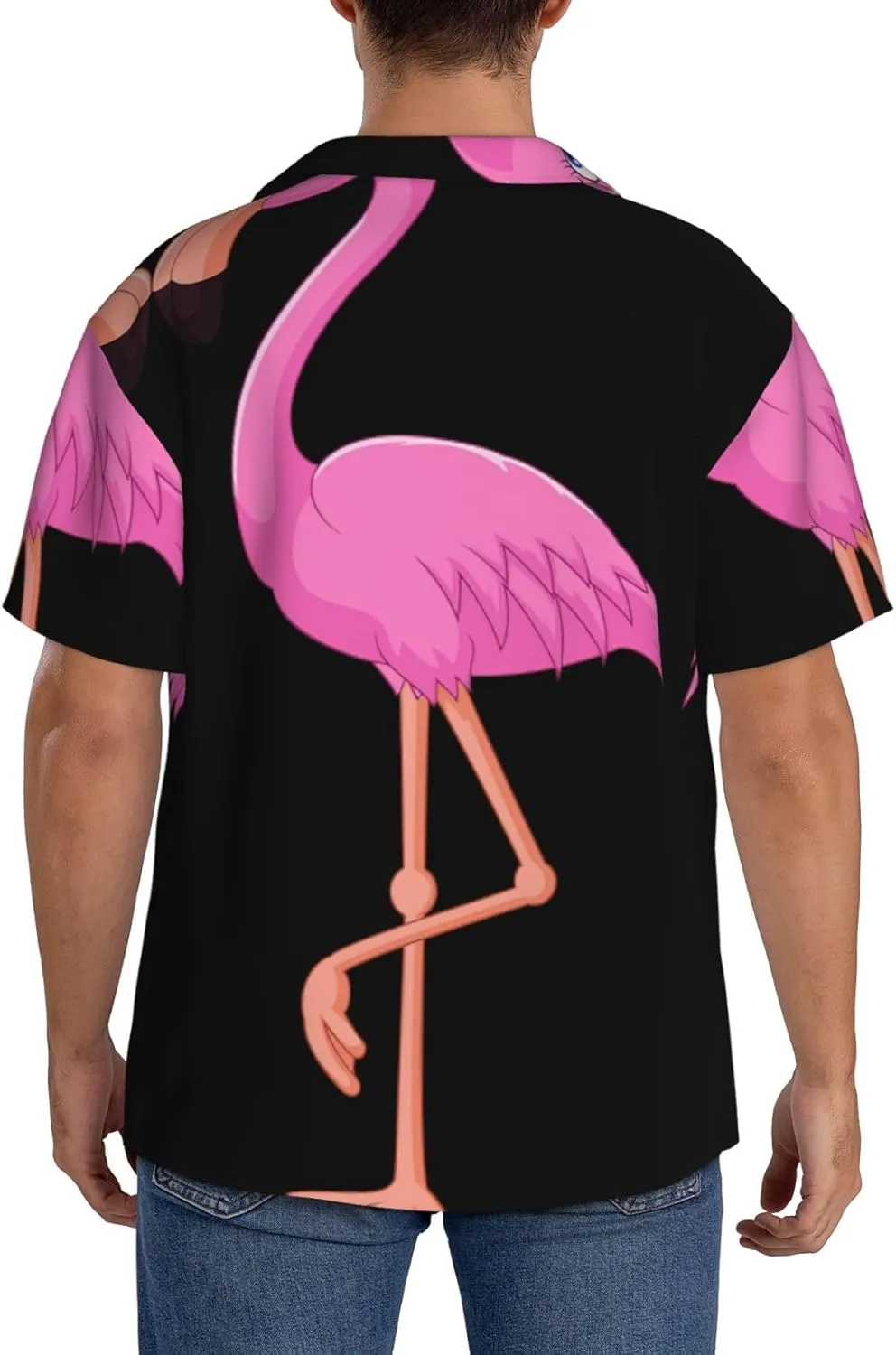Cartoon Flamingo Printing Men's Fashion Summer Short Sleeve Button Shirt with Pocket,S-4xl Cuban Shirt Hawaiian Shirt