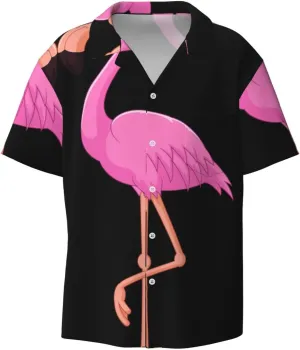 Cartoon Flamingo Printing Men's Fashion Summer Short Sleeve Button Shirt with Pocket,S-4xl Cuban Shirt Hawaiian Shirt