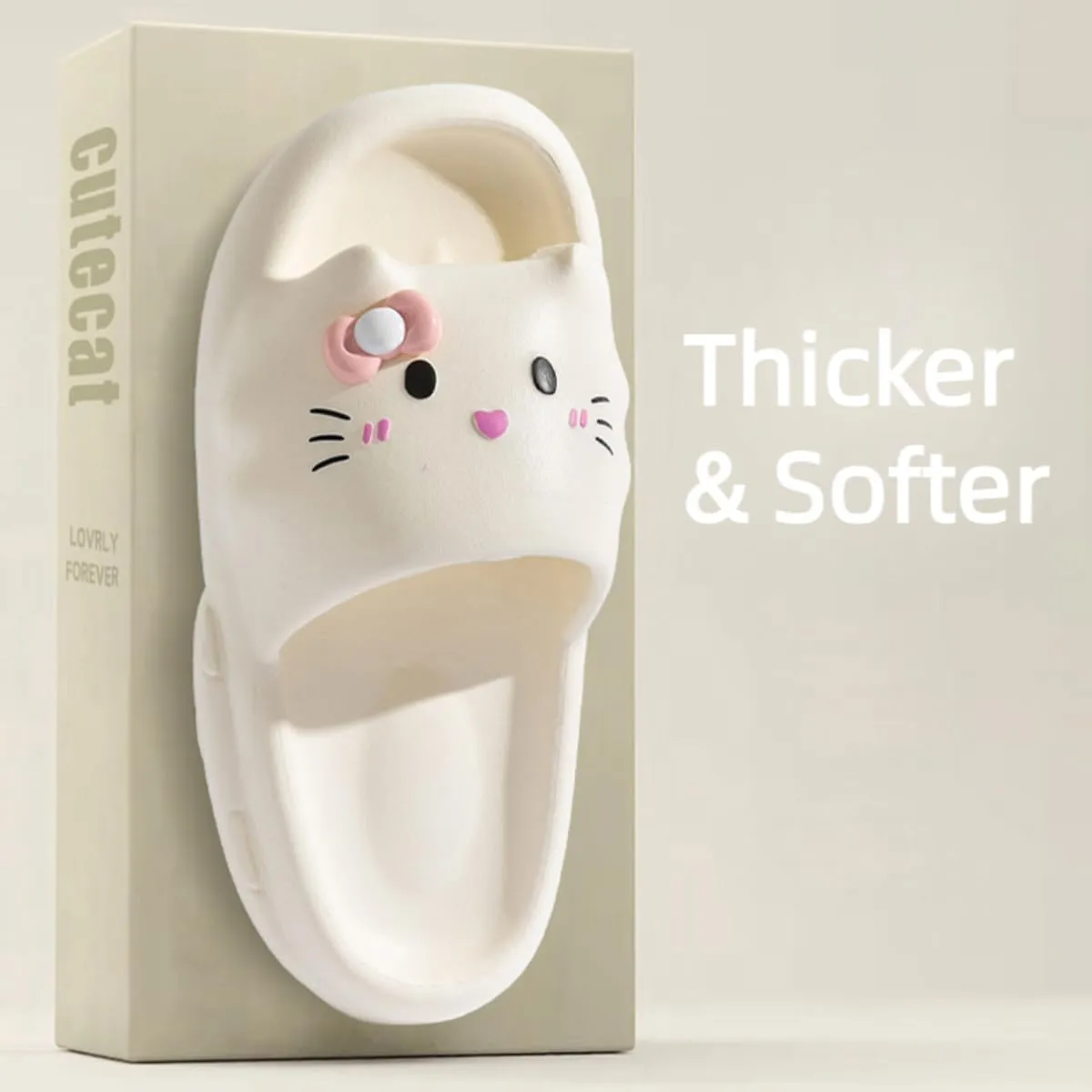 Cat Slippers Women Cute Kitty Pillow Slides Thick Sole Kawaii Non Slip Quick Drying Preppy Shower Bathroom Sandals Outdoor