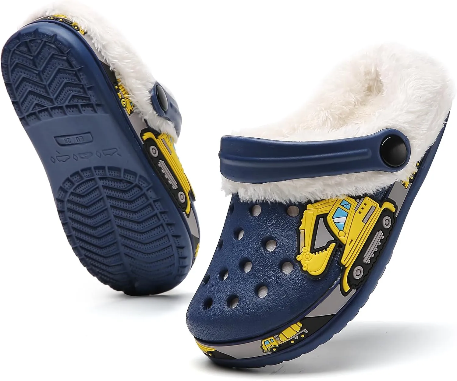 CERYTHRINA Toddler Lined Clog Garden Little Kids Faux Fur Garden Slippers Boys Girls Winter Warm Slip On House Shoes Cartoon Slides Sneakers