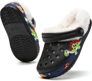 CERYTHRINA Toddler Lined Clog Garden Little Kids Faux Fur Garden Slippers Boys Girls Winter Warm Slip On House Shoes Cartoon Slides Sneakers