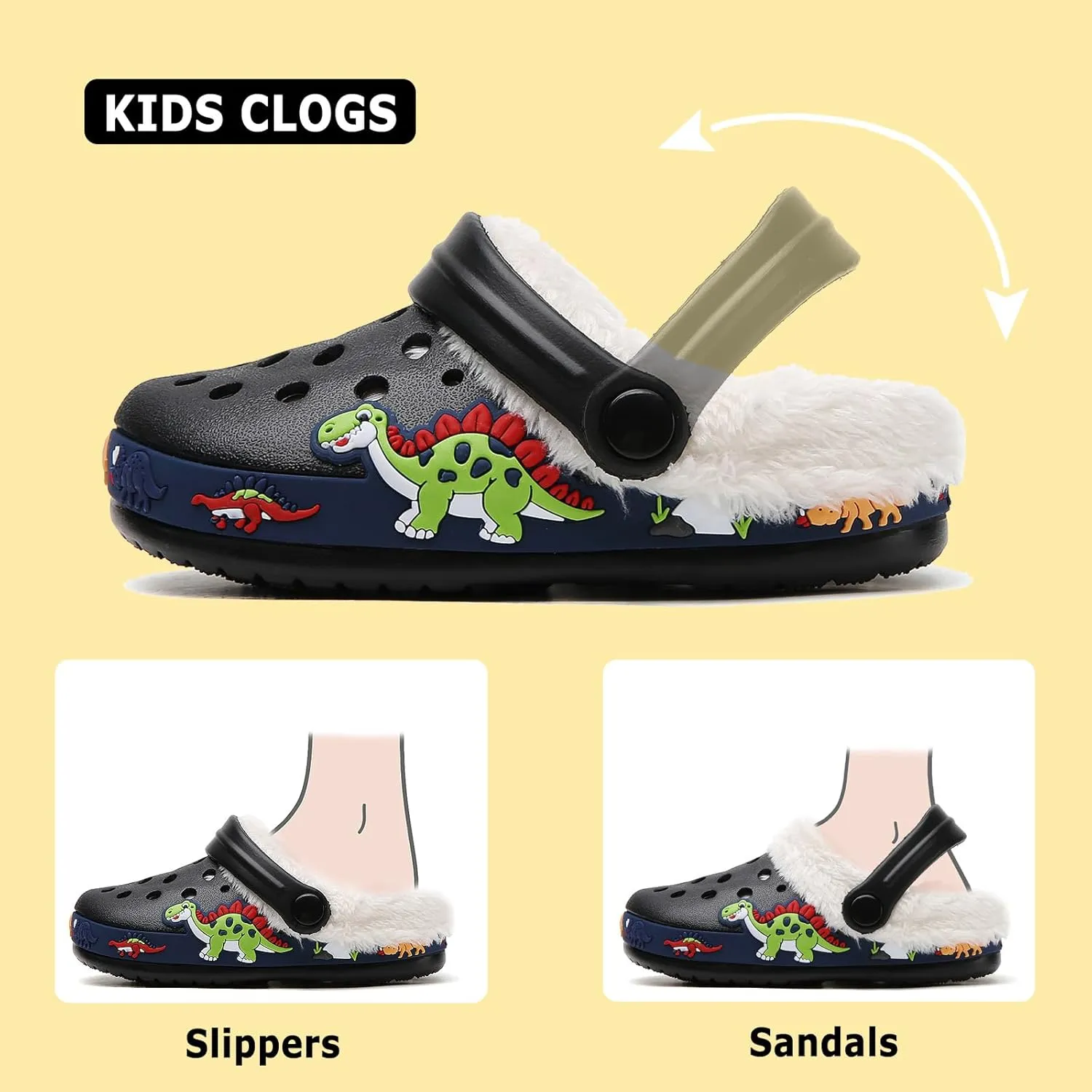 CERYTHRINA Toddler Lined Clog Garden Little Kids Faux Fur Garden Slippers Boys Girls Winter Warm Slip On House Shoes Cartoon Slides Sneakers