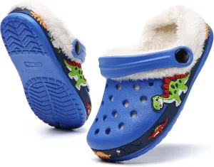 CERYTHRINA Toddler Lined Clog Garden Little Kids Faux Fur Garden Slippers Boys Girls Winter Warm Slip On House Shoes Cartoon Slides Sneakers
