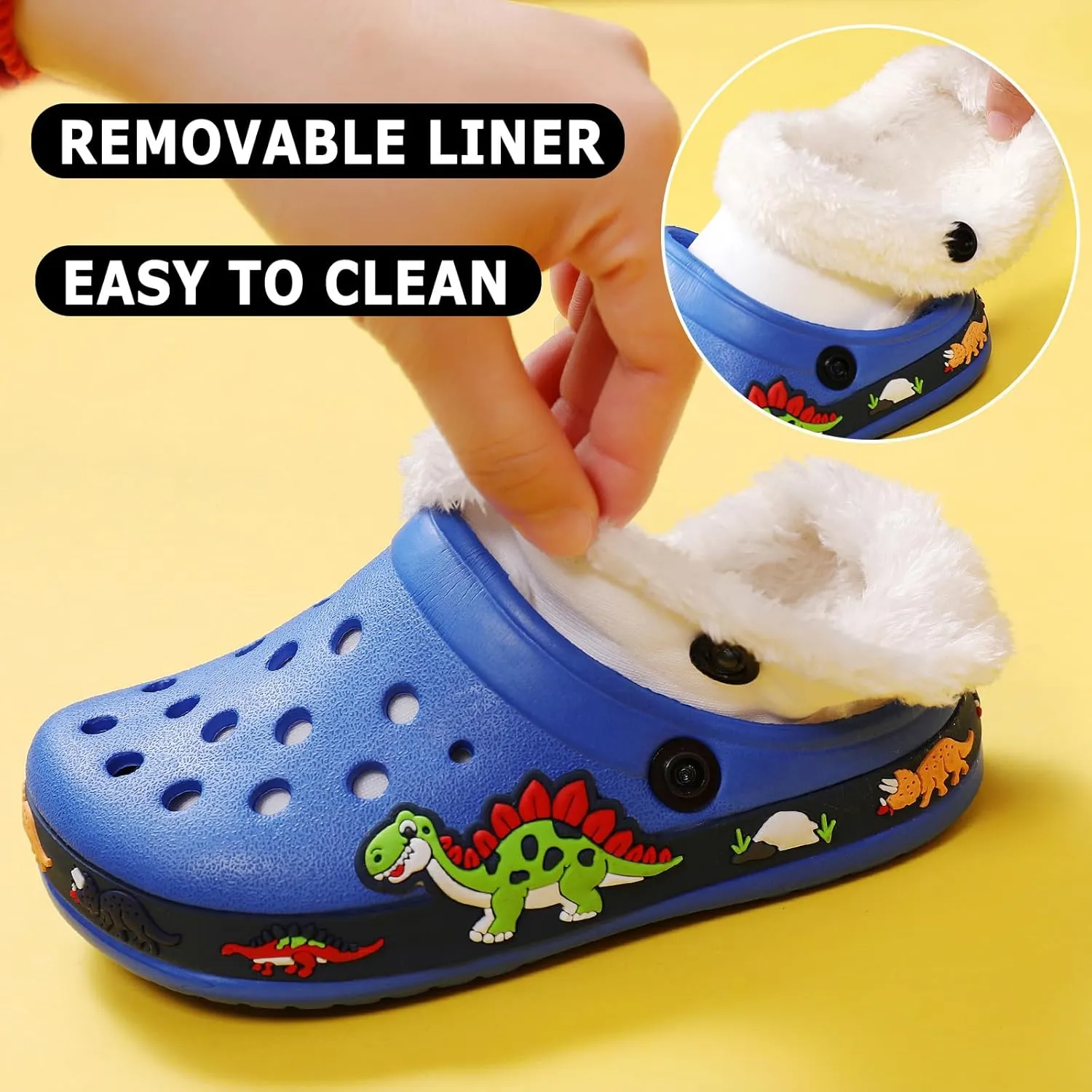 CERYTHRINA Toddler Lined Clog Garden Little Kids Faux Fur Garden Slippers Boys Girls Winter Warm Slip On House Shoes Cartoon Slides Sneakers