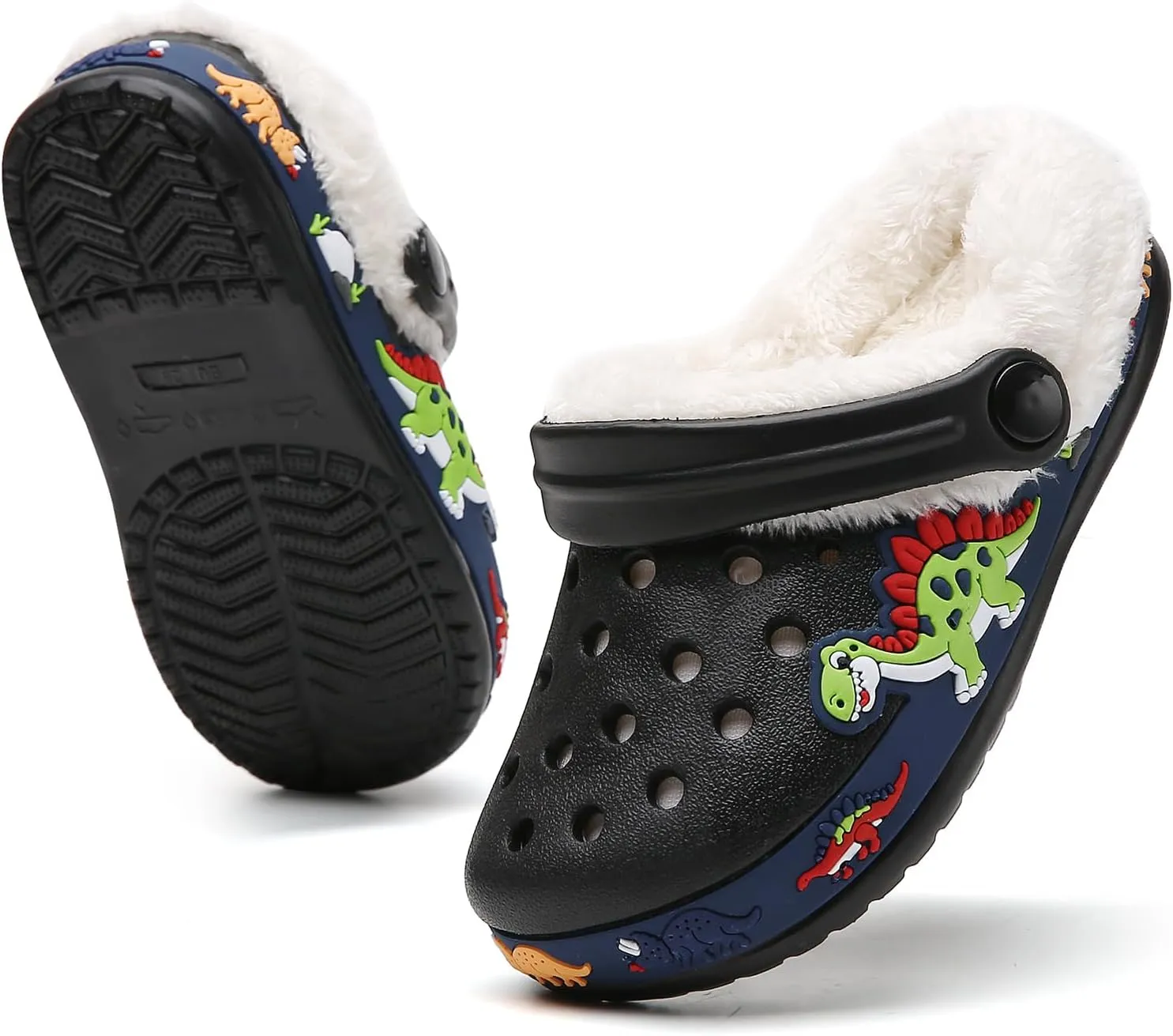 CERYTHRINA Toddler Lined Clog Garden Little Kids Faux Fur Garden Slippers Boys Girls Winter Warm Slip On House Shoes Cartoon Slides Sneakers