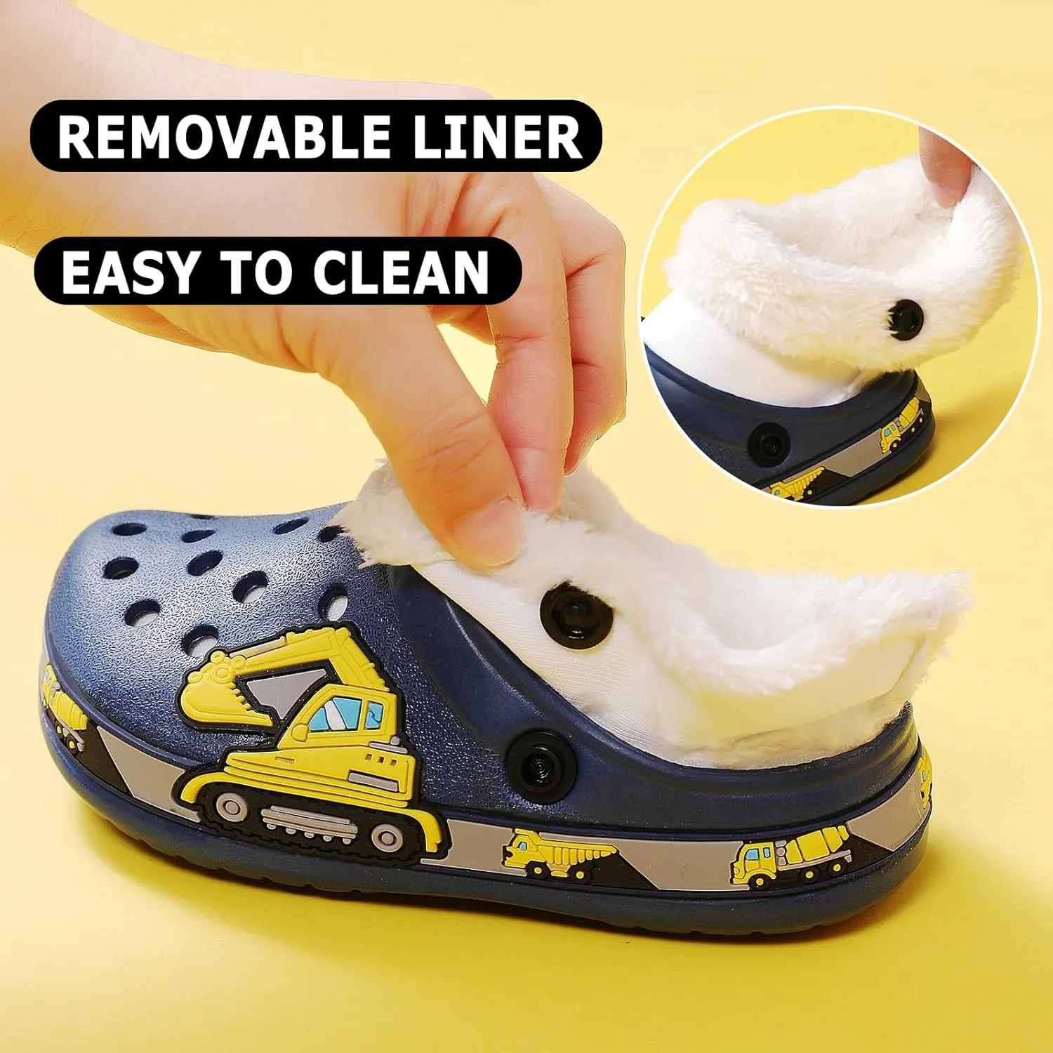 CERYTHRINA Toddler Lined Clog Garden Little Kids Faux Fur Garden Slippers Boys Girls Winter Warm Slip On House Shoes Cartoon Slides Sneakers
