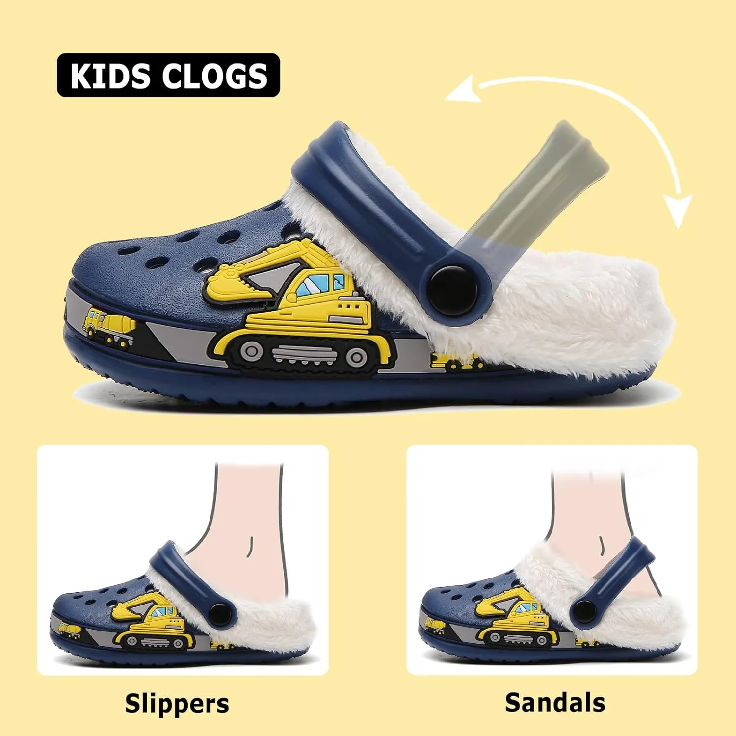 CERYTHRINA Toddler Lined Clog Garden Little Kids Faux Fur Garden Slippers Boys Girls Winter Warm Slip On House Shoes Cartoon Slides Sneakers