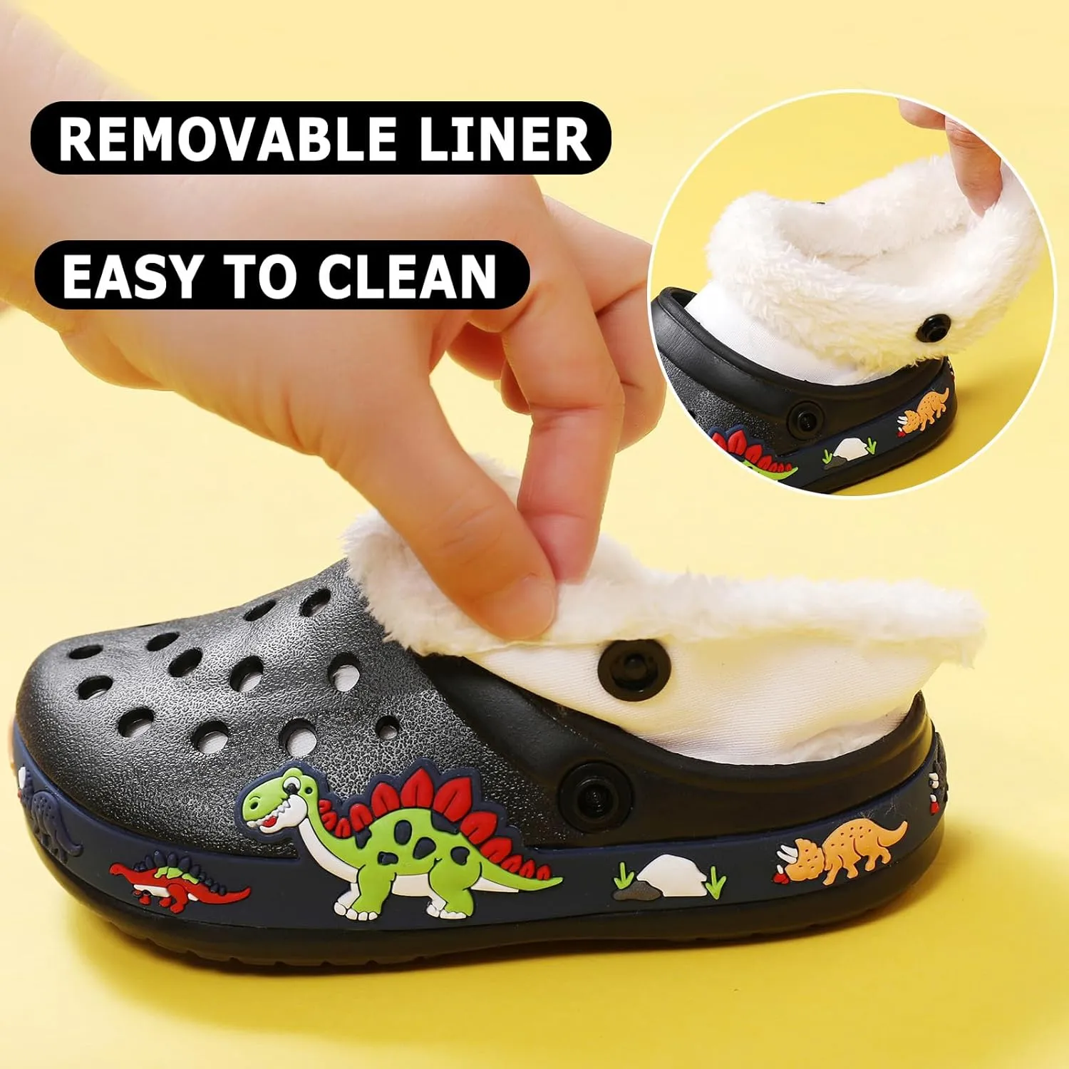 CERYTHRINA Toddler Lined Clog Garden Little Kids Faux Fur Garden Slippers Boys Girls Winter Warm Slip On House Shoes Cartoon Slides Sneakers
