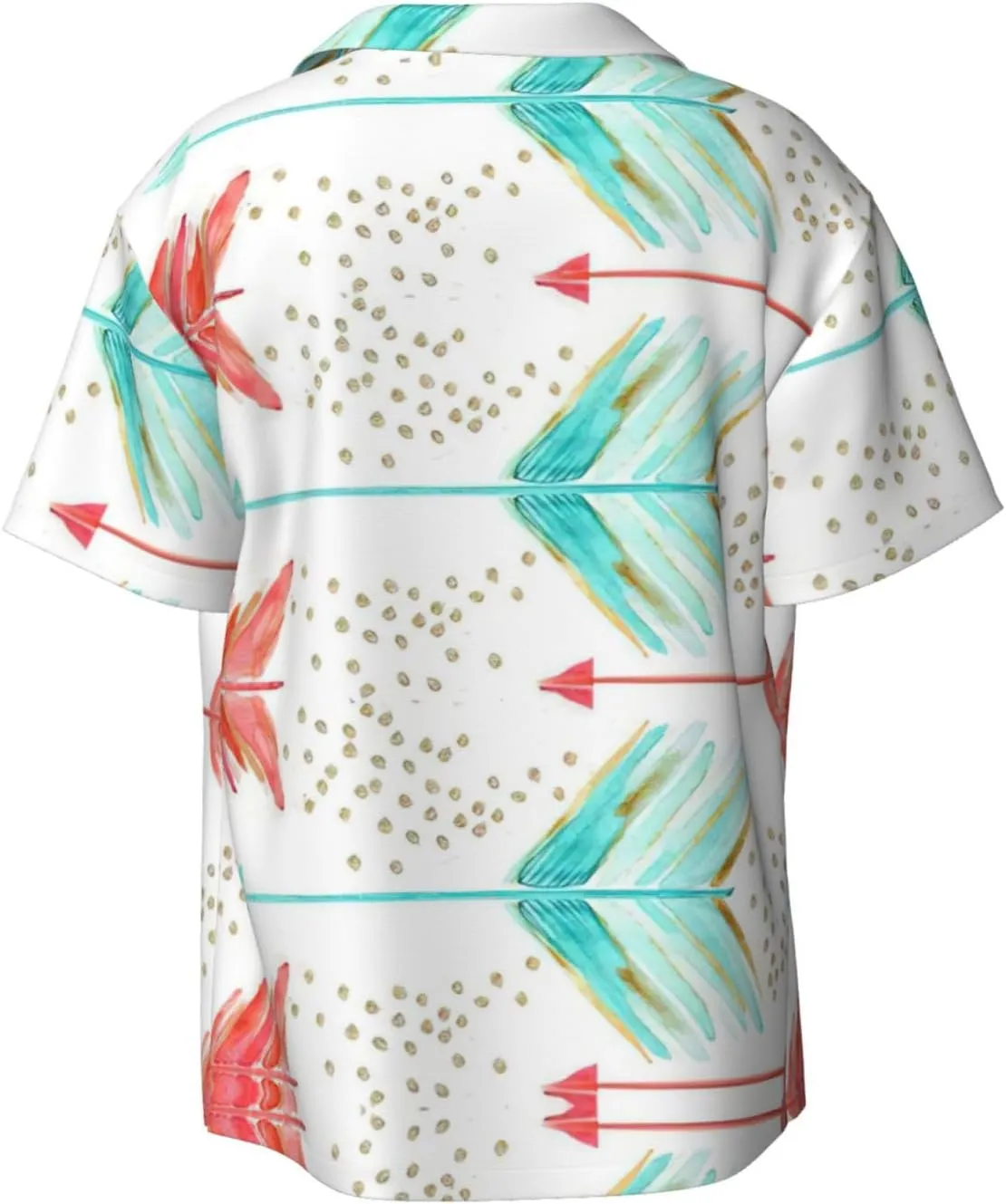 Coral and Teal Arrows Printing Men's Fashion Summer Short Sleeve Button Shirt with Pocket,S-4xl Cuban Shirt Hawaiian Shirt