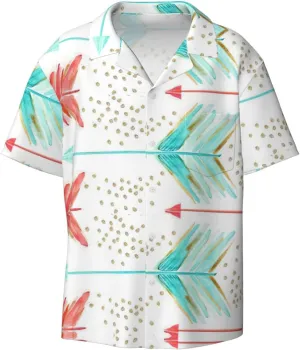 Coral and Teal Arrows Printing Men's Fashion Summer Short Sleeve Button Shirt with Pocket,S-4xl Cuban Shirt Hawaiian Shirt