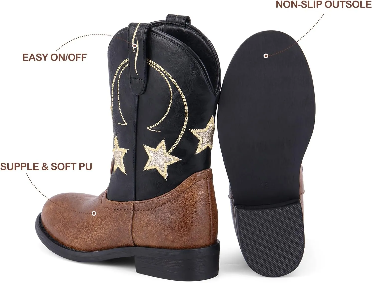 Cowgirl Cowboy Boots for Girls Kids - Western Mid Calf Round Toe Star Boot for Toddler Girl Child Little Kid Big Kid, Christmas Stocking Stuffers for Girls