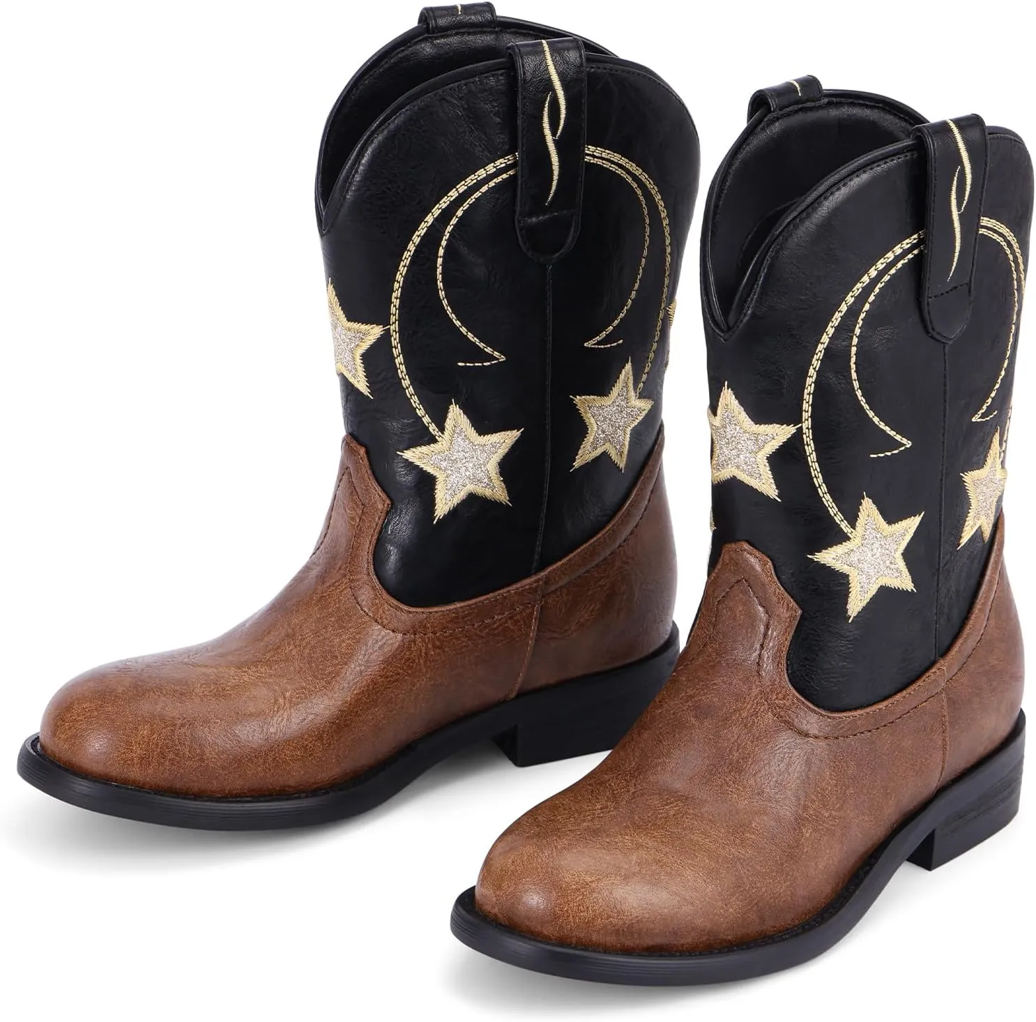 Cowgirl Cowboy Boots for Girls Kids - Western Mid Calf Round Toe Star Boot for Toddler Girl Child Little Kid Big Kid, Christmas Stocking Stuffers for Girls
