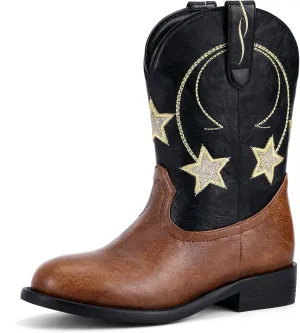 Cowgirl Cowboy Boots for Girls Kids - Western Mid Calf Round Toe Star Boot for Toddler Girl Child Little Kid Big Kid, Christmas Stocking Stuffers for Girls