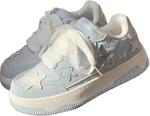 Cute Chunky Sole 3D Star Design Walking Sneakers for Women, Blue Breathable Aesthetic Shoes Gifts for Girls Teens Fashion Comfort