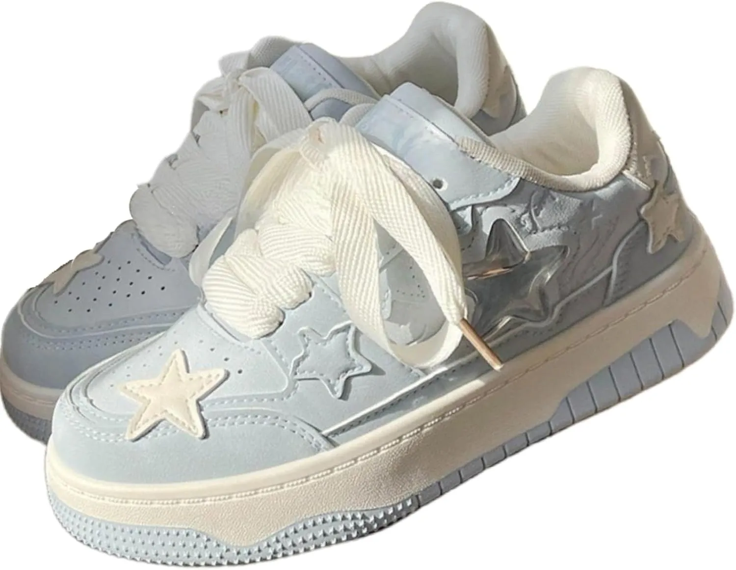 Cute Chunky Sole 3D Star Design Walking Sneakers for Women, Blue Breathable Aesthetic Shoes Gifts for Girls Teens Fashion Comfort