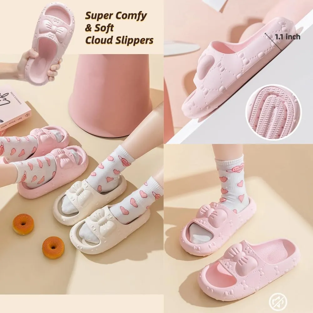 Cute Cloud Slipper Women Kawaii Pillow Slipper Preppy Y2K Bow Knot Slipper Comfy House Slides Shower Sandals Bathroom Shoes EVA Slides Slipper Indoor Outdoor Home Slipper